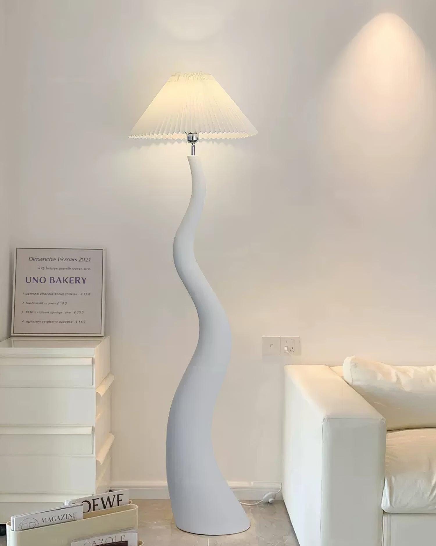 Modern Organic Twisted Pleated Floor Lamp Handcrafted Resin Standing Light
