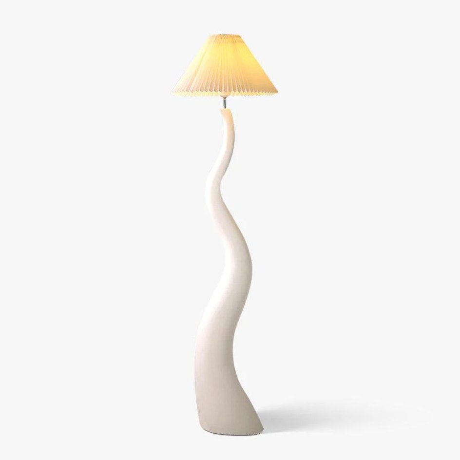 Modern Organic Twisted Pleated Floor Lamp Handcrafted Resin Standing Light