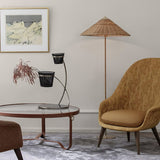 Mid Century Modern Rattan Stem Floor Lamp with Elegant Fabric Shade for Indoor Living Spaces