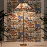 Mid Century Modern Rattan Stem Floor Lamp with Elegant Fabric Shade for Indoor Living Spaces