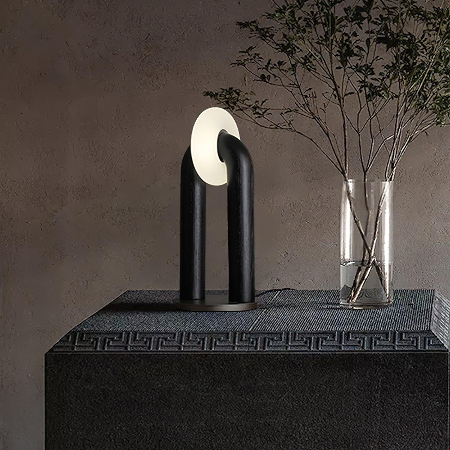 Minimalist U Shaped Wood Bedside Lamp with Acrylic Shade and Touch Control Integrated LED