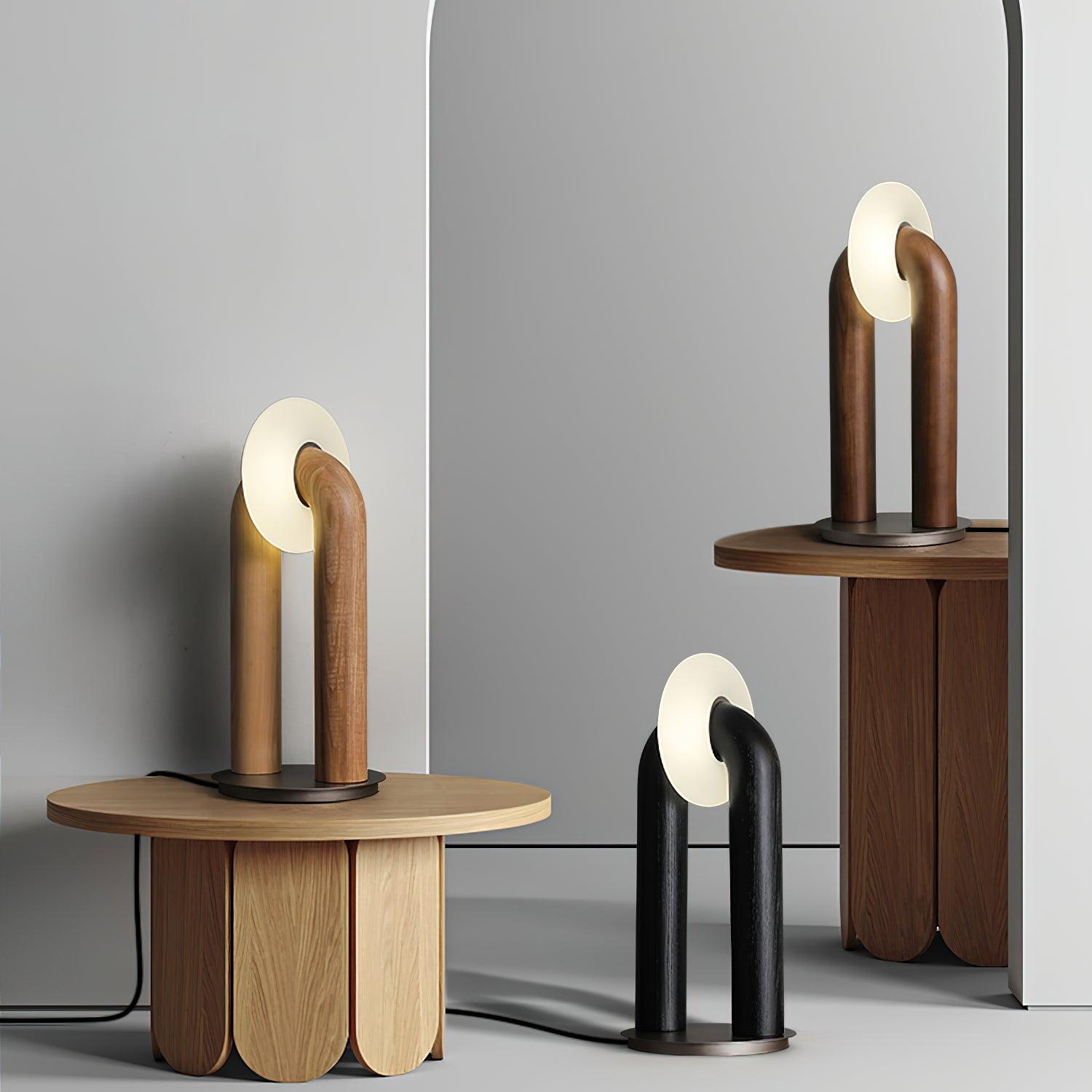 Minimalist U Shaped Wood Bedside Lamp with Acrylic Shade and Touch Control Integrated LED