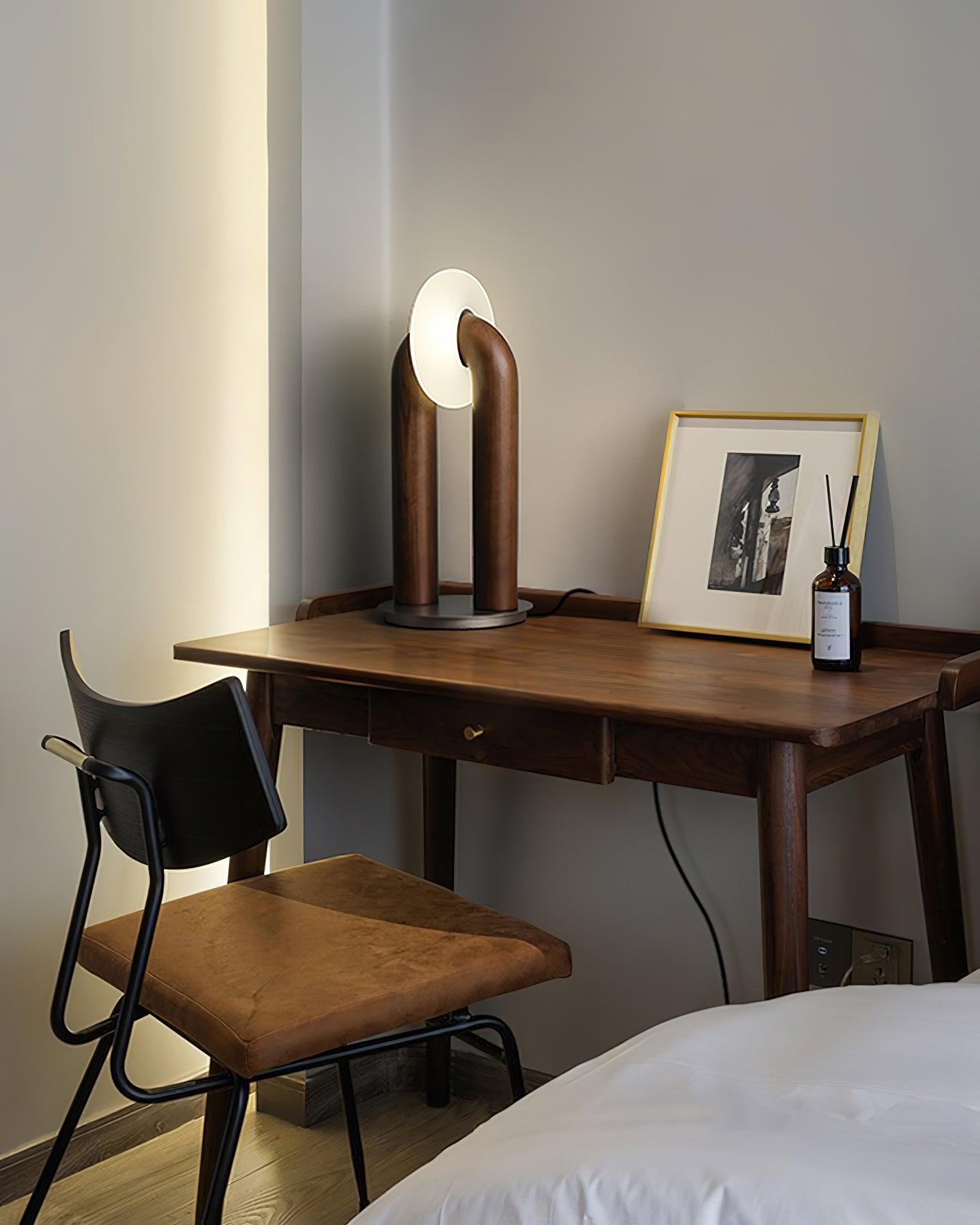 Minimalist U Shaped Wood Bedside Lamp with Acrylic Shade and Touch Control Integrated LED