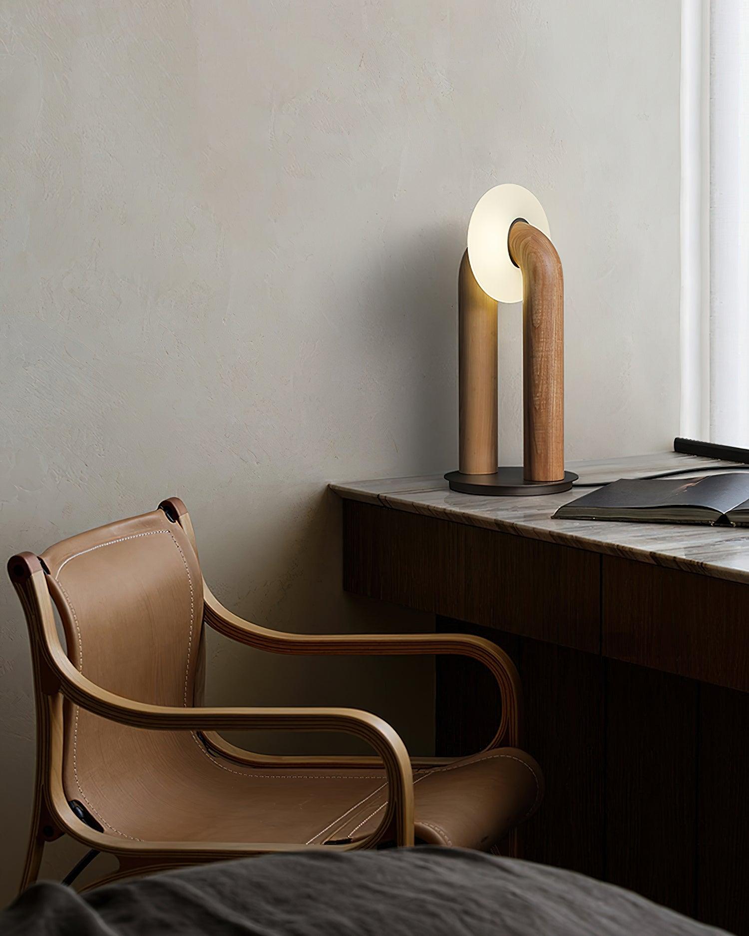 Minimalist U Shaped Wood Bedside Lamp with Acrylic Shade and Touch Control Integrated LED