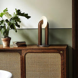 Minimalist U Shaped Wood Bedside Lamp with Acrylic Shade and Touch Control Integrated LED