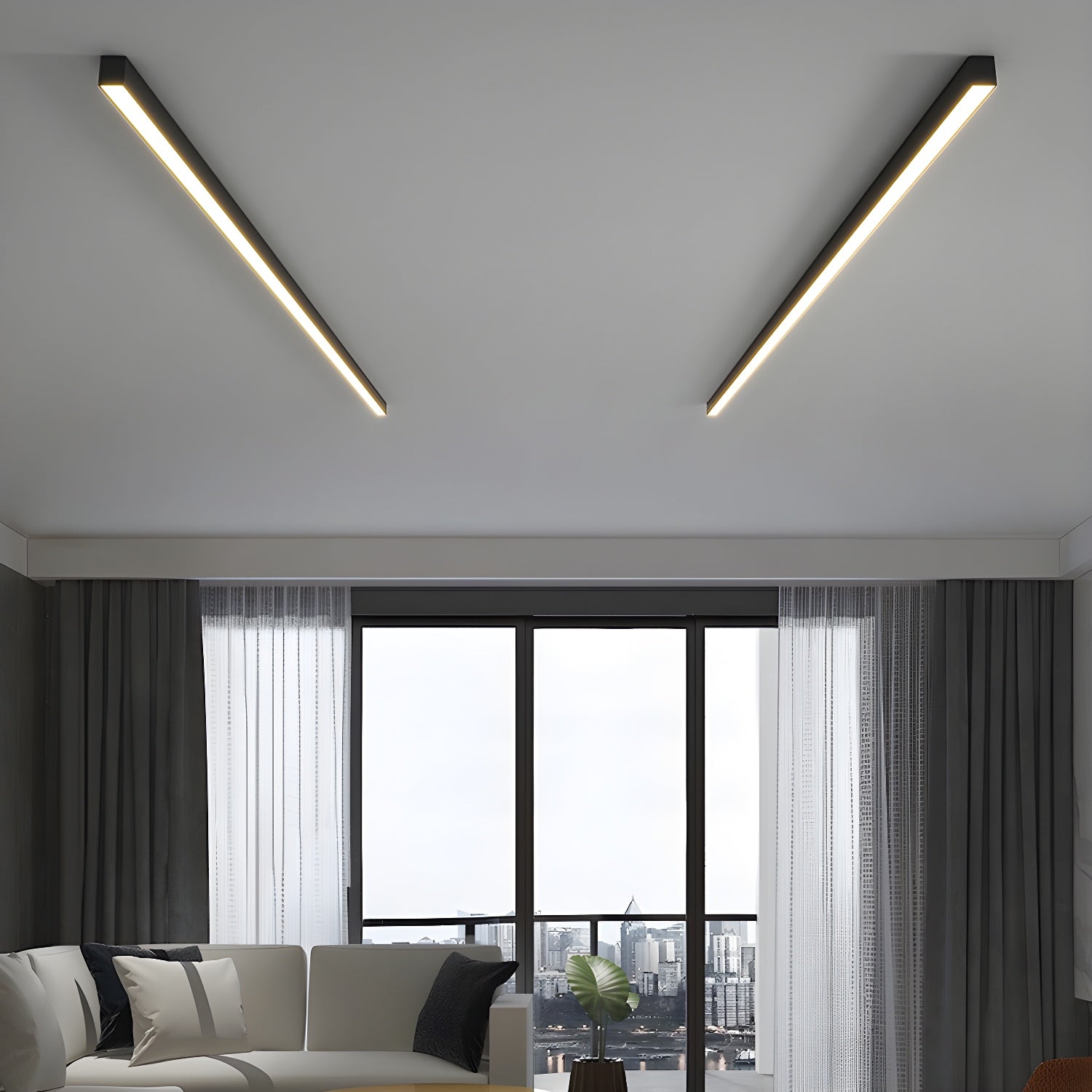 Modern Minimalism Ultra Slim Linear LED Ceiling Light Fixture with Three Color Modes and Integrated Lighting