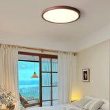 Modern Ultrathin Round Flush Mount LED Ceiling Light with Walnut Wood Grain Finish