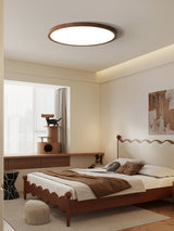 Modern Ultrathin Round Flush Mount LED Ceiling Light with Walnut Wood Grain Finish