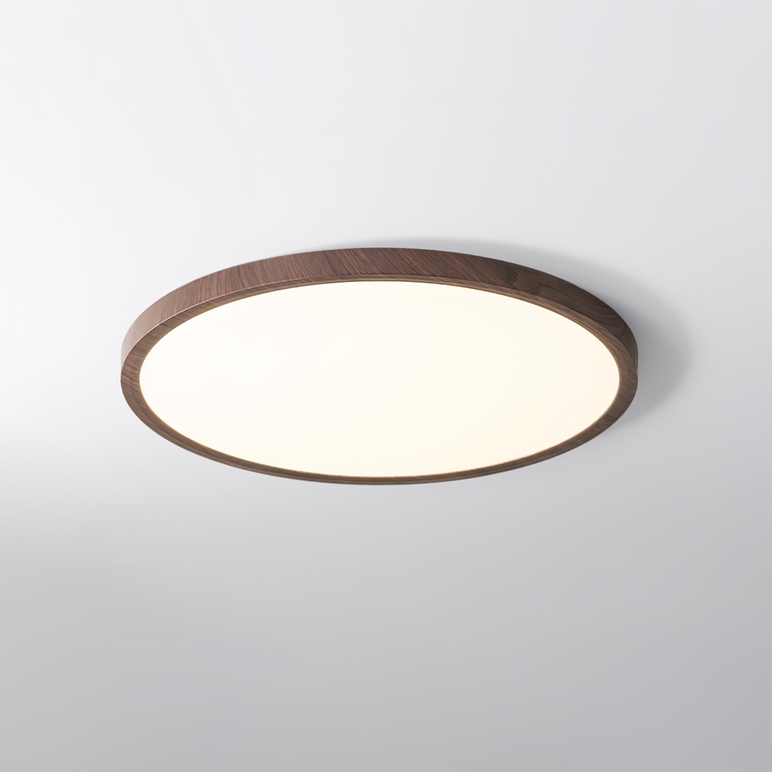 Modern Ultrathin Round Flush Mount LED Ceiling Light with Walnut Wood Grain Finish