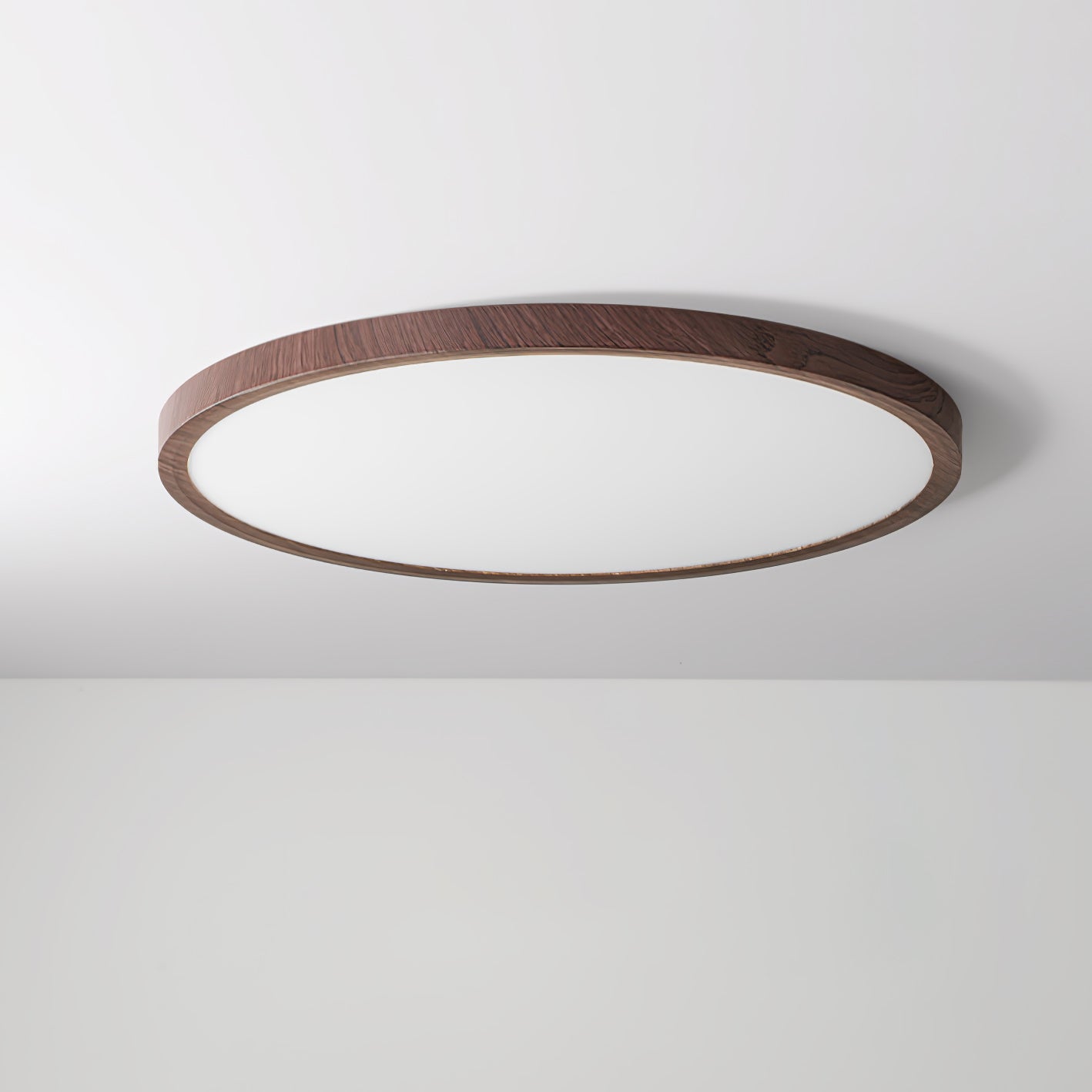 Modern Ultrathin Round Flush Mount LED Ceiling Light with Walnut Wood Grain Finish