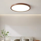 Modern Ultrathin Round Flush Mount LED Ceiling Light with Walnut Wood Grain Finish