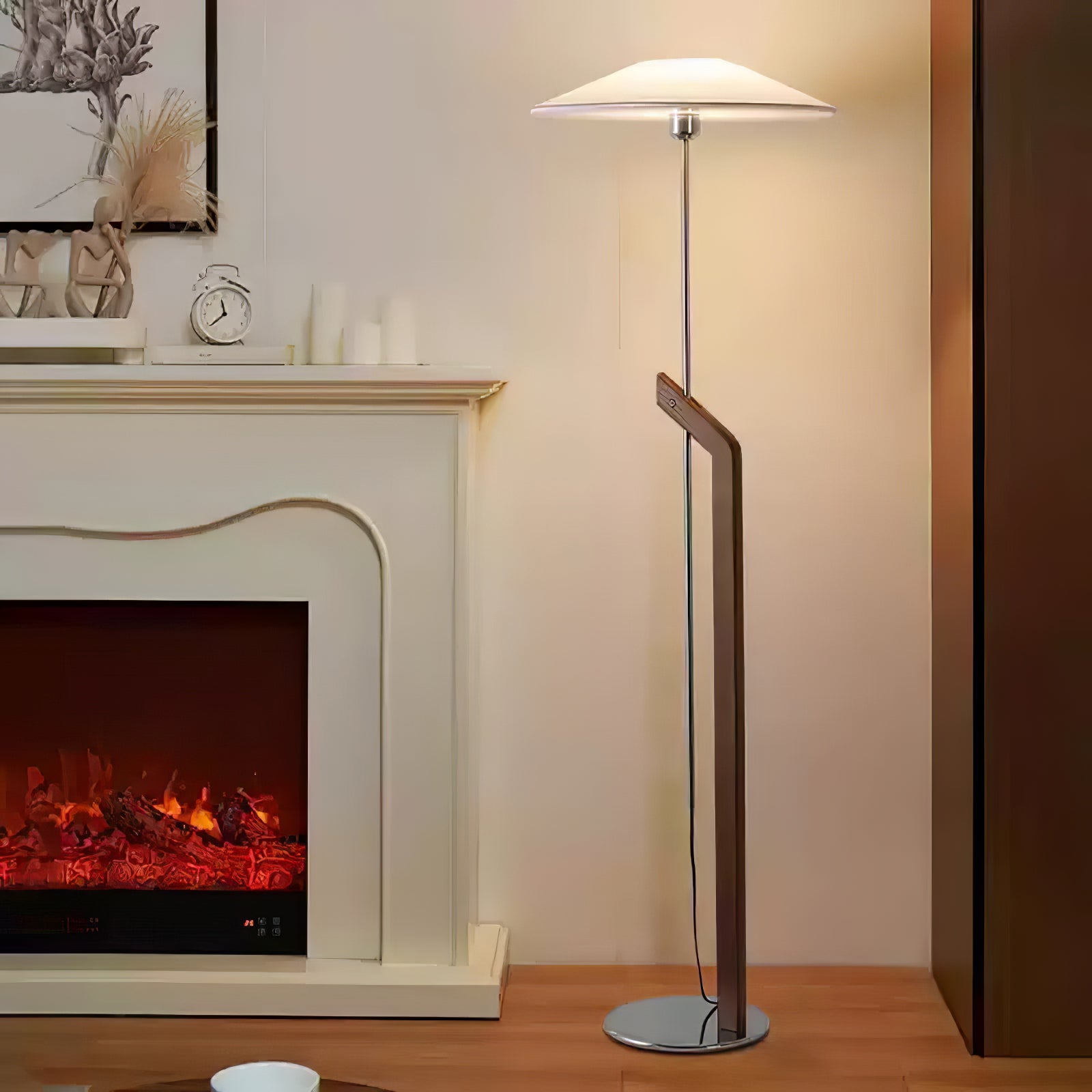 Modern Umbrella Style Wood Floor Lamp with Adjustable Height and Fabric Shade
