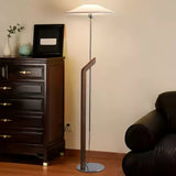 Modern Umbrella Style Wood Floor Lamp with Adjustable Height and Fabric Shade