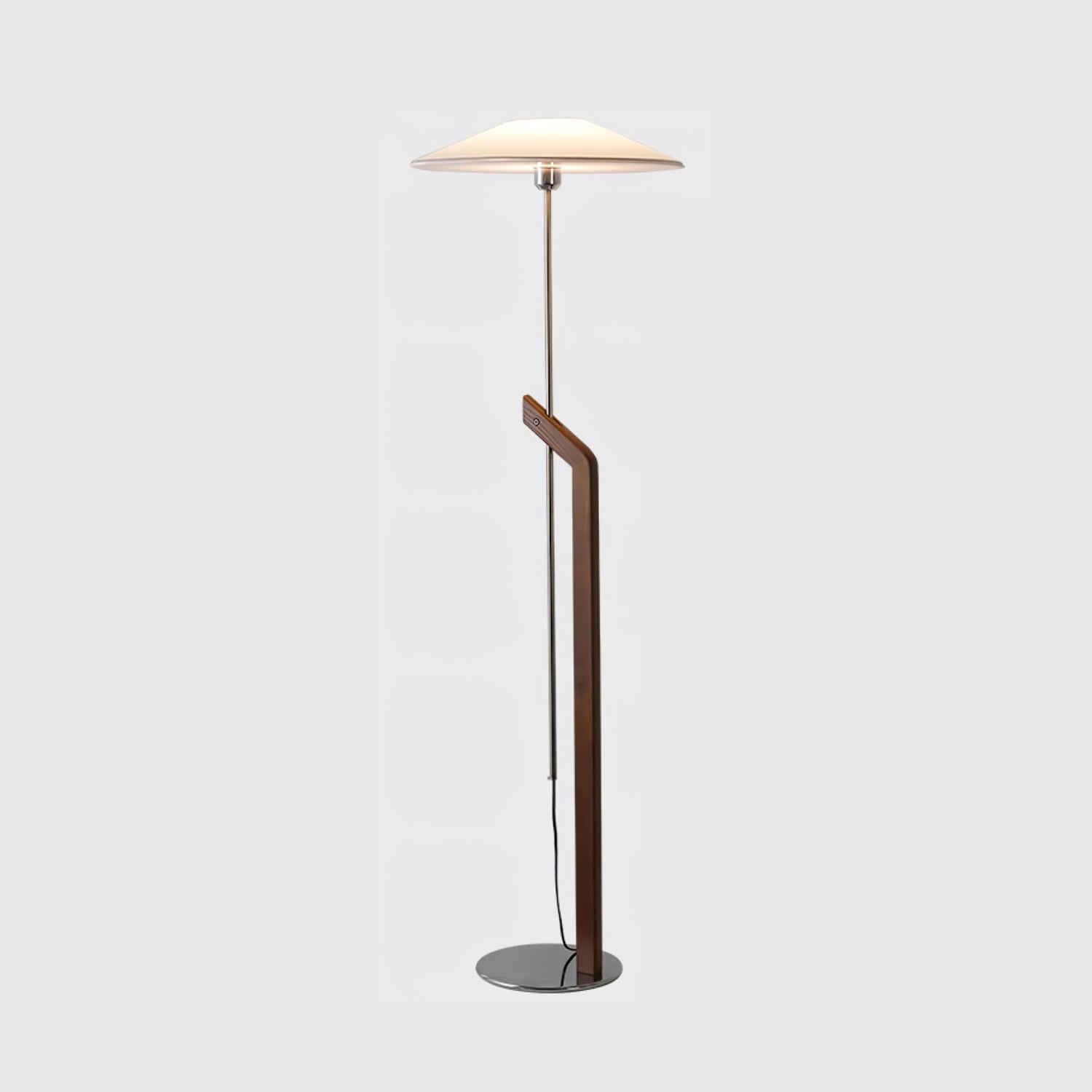 Modern Umbrella Style Wood Floor Lamp with Adjustable Height and Fabric Shade