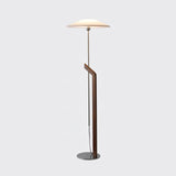 Modern Umbrella Style Wood Floor Lamp with Adjustable Height and Fabric Shade