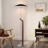 Modern Umbrella Style Wood Floor Lamp with Adjustable Height and Fabric Shade