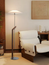 Modern Umbrella Style Wood Floor Lamp with Adjustable Height and Fabric Shade