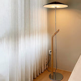 Modern Umbrella Style Wood Floor Lamp with Adjustable Height and Fabric Shade