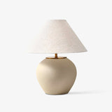 Handcrafted Textured Ceramic Table Lamp with White Fabric Shade for Living Room and Bedroom