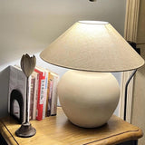Handcrafted Textured Ceramic Table Lamp with White Fabric Shade for Living Room and Bedroom