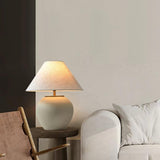 Handcrafted Textured Ceramic Table Lamp with White Fabric Shade for Living Room and Bedroom