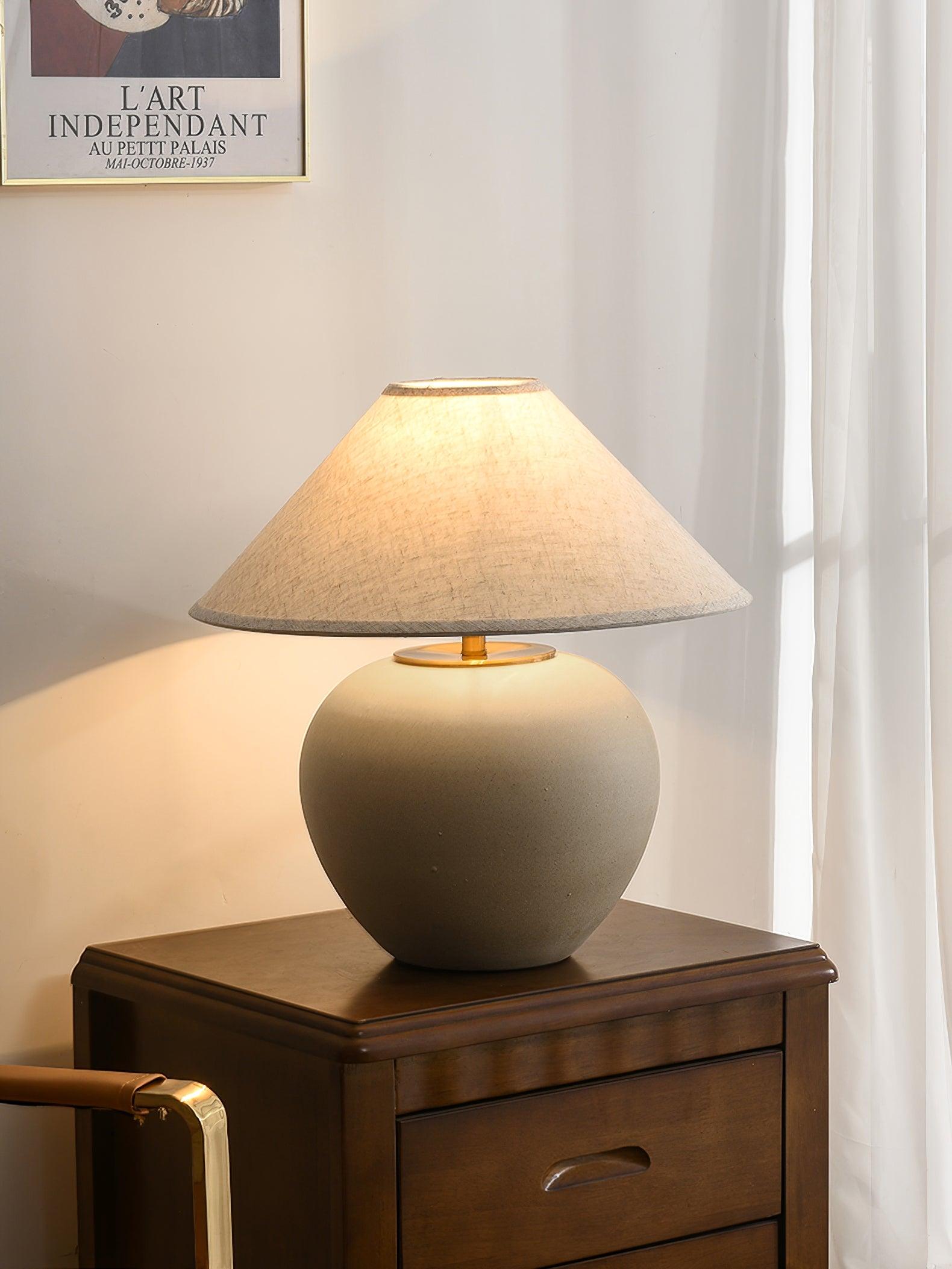Handcrafted Textured Ceramic Table Lamp with White Fabric Shade for Living Room and Bedroom