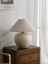 Handcrafted Textured Ceramic Table Lamp with White Fabric Shade for Living Room and Bedroom