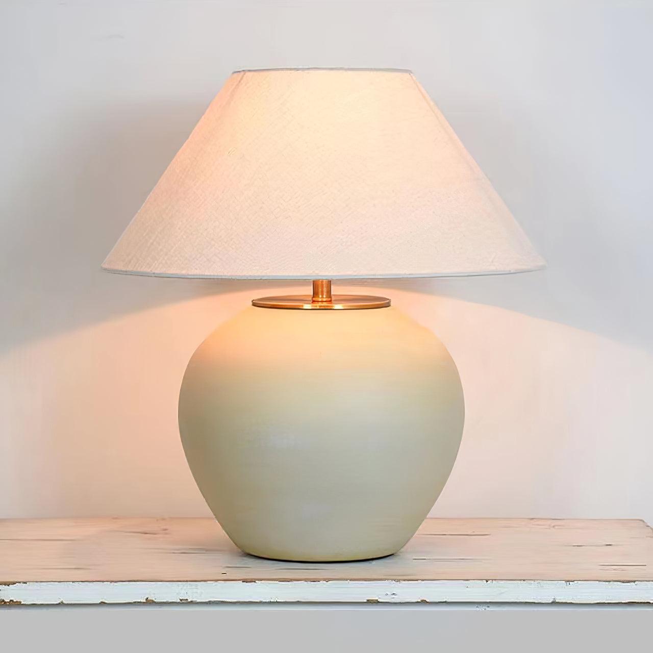 Handcrafted Textured Ceramic Table Lamp with White Fabric Shade for Living Room and Bedroom