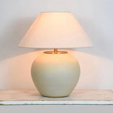 Handcrafted Textured Ceramic Table Lamp with White Fabric Shade for Living Room and Bedroom