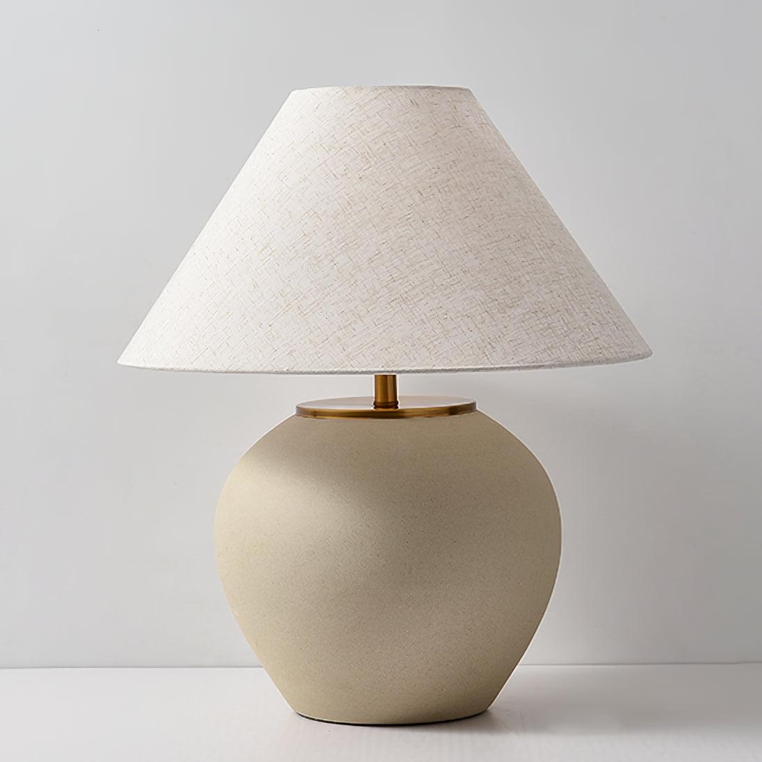 Handcrafted Textured Ceramic Table Lamp with White Fabric Shade for Living Room and Bedroom