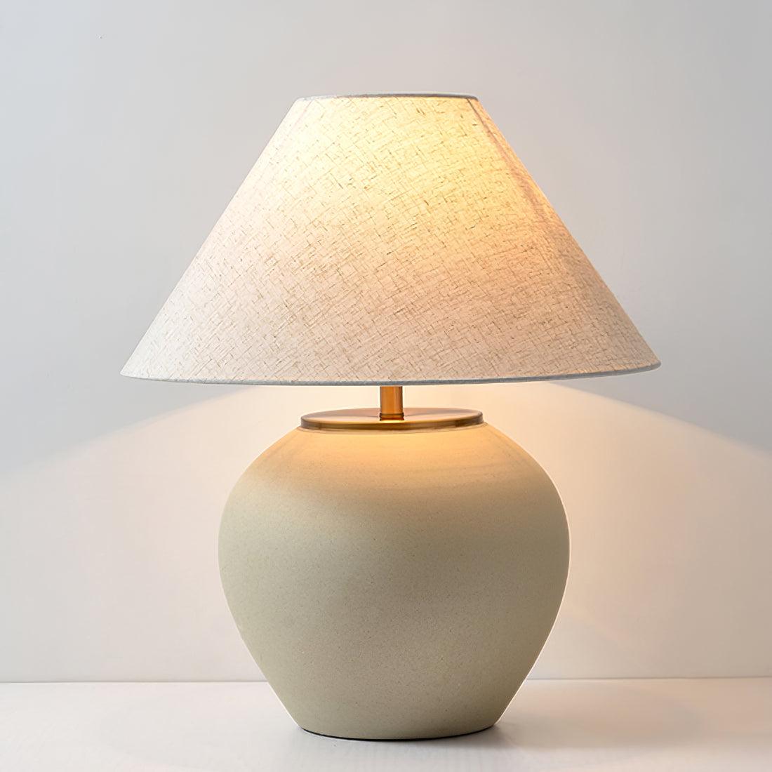 Handcrafted Textured Ceramic Table Lamp with White Fabric Shade for Living Room and Bedroom