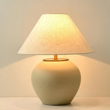 Handcrafted Textured Ceramic Table Lamp with White Fabric Shade for Living Room and Bedroom