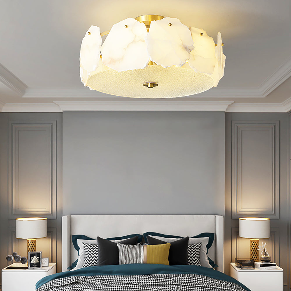 Valeria Alabaster Flush Mount Ceiling Light with Copper Base Modern Luxury Lighting for Hallway and Entryway