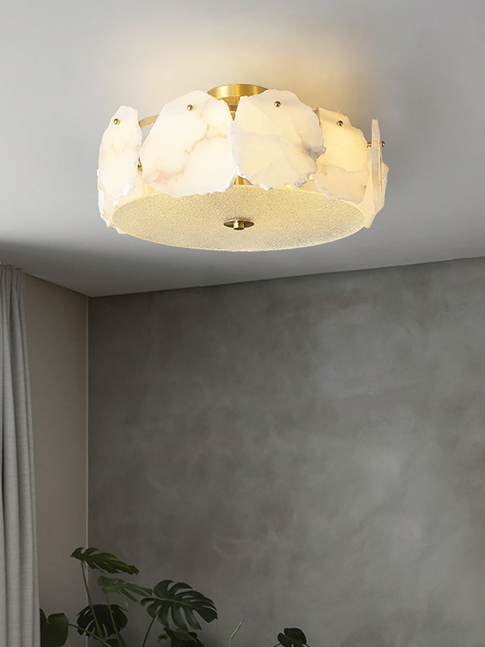 Valeria Alabaster Flush Mount Ceiling Light with Copper Base Modern Luxury Lighting for Hallway and Entryway