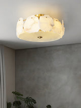 Valeria Alabaster Flush Mount Ceiling Light with Copper Base Modern Luxury Lighting for Hallway and Entryway