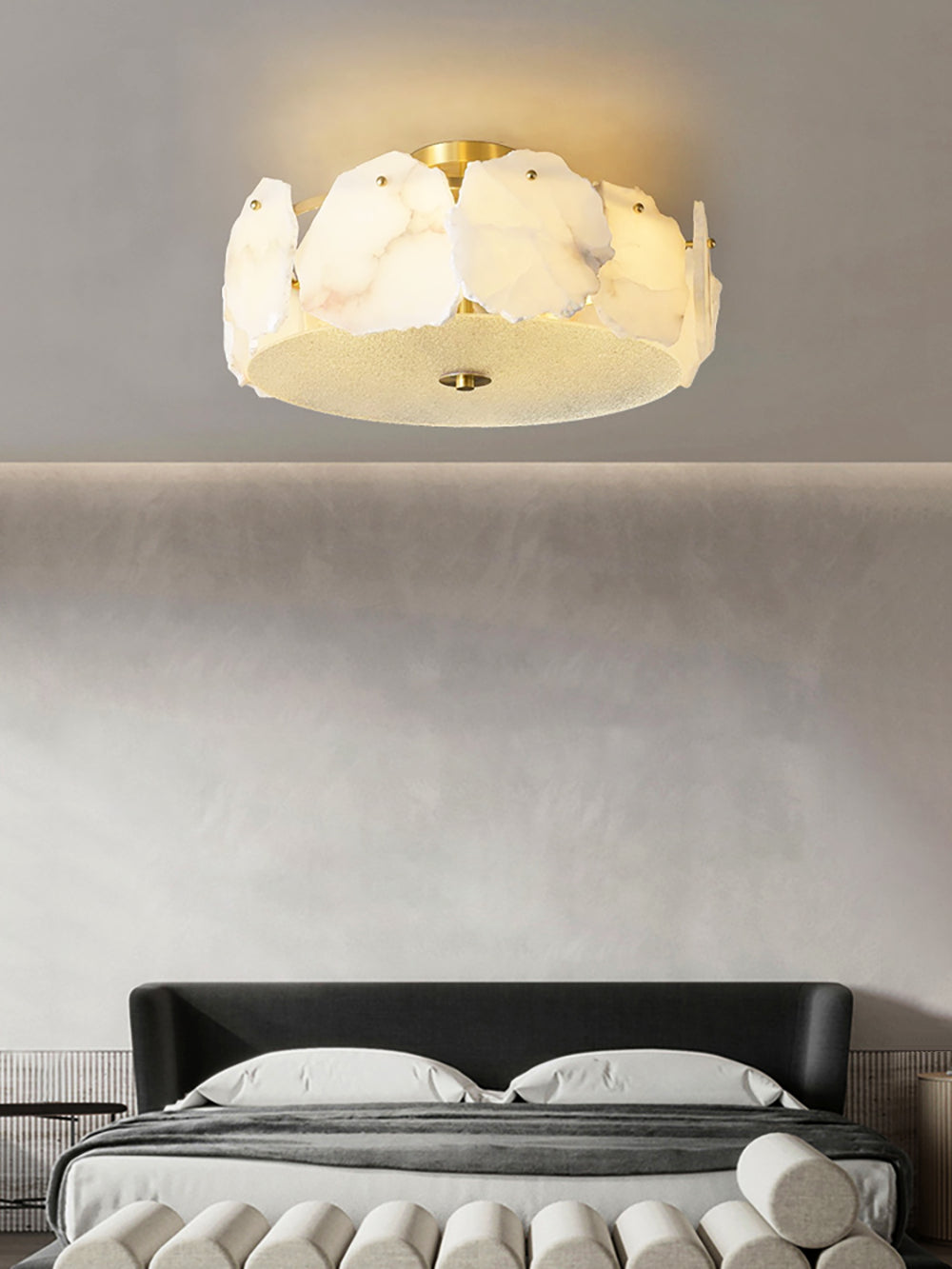 Valeria Alabaster Flush Mount Ceiling Light with Copper Base Modern Luxury Lighting for Hallway and Entryway