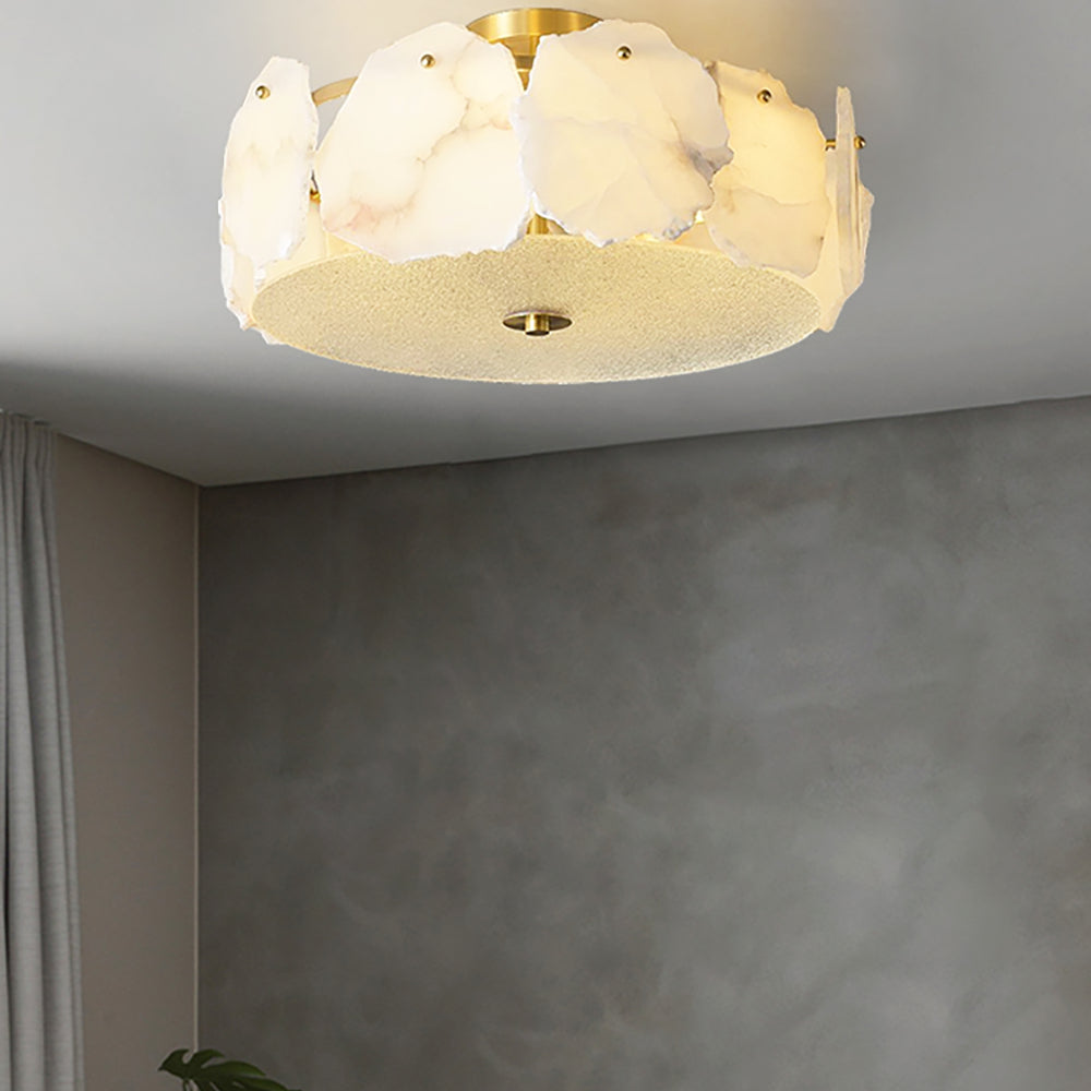 Valeria Alabaster Flush Mount Ceiling Light with Copper Base Modern Luxury Lighting for Hallway and Entryway