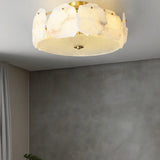 Valeria Alabaster Flush Mount Ceiling Light with Copper Base Modern Luxury Lighting for Hallway and Entryway