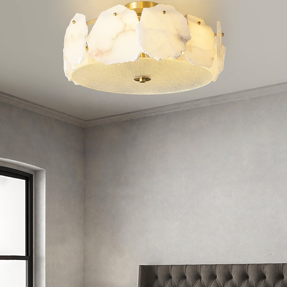 Valeria Alabaster Flush Mount Ceiling Light with Copper Base Modern Luxury Lighting for Hallway and Entryway