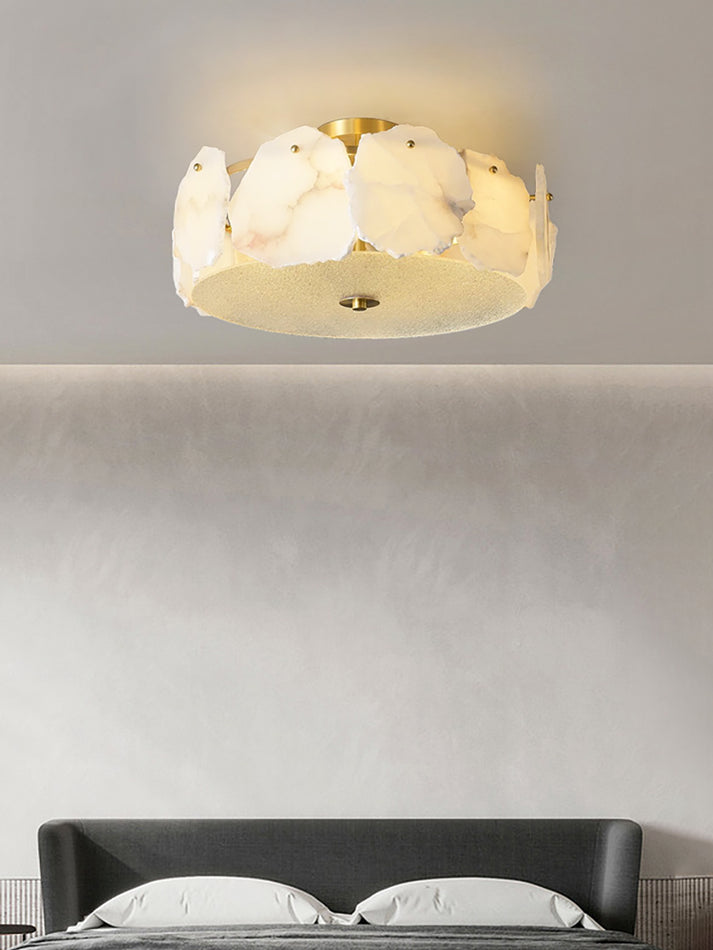 Valeria Alabaster Flush Mount Ceiling Light with Copper Base Modern Luxury Lighting for Hallway and Entryway