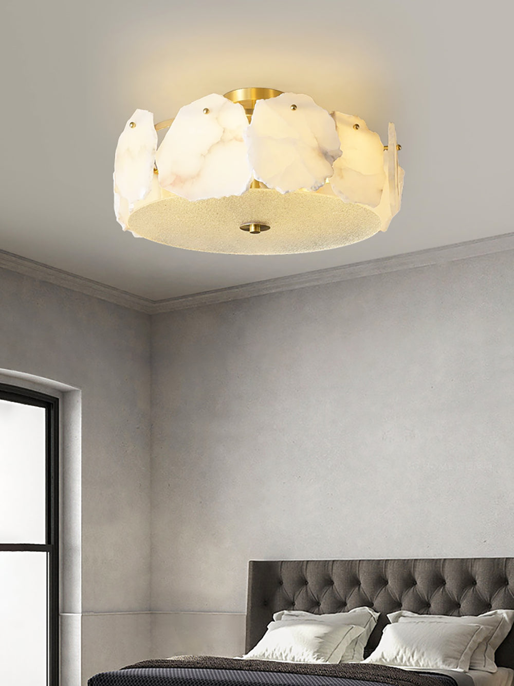 Valeria Alabaster Flush Mount Ceiling Light with Copper Base Modern Luxury Lighting for Hallway and Entryway
