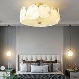 Valeria Alabaster Flush Mount Ceiling Light with Copper Base Modern Luxury Lighting for Hallway and Entryway