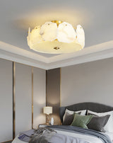 Valeria Alabaster Flush Mount Ceiling Light with Copper Base Modern Luxury Lighting for Hallway and Entryway