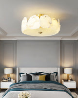 Valeria Alabaster Flush Mount Ceiling Light with Copper Base Modern Luxury Lighting for Hallway and Entryway