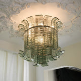 Green Hand Crafted Murano Glass Flower Petal Flush Mount Ceiling Light 20 Inch