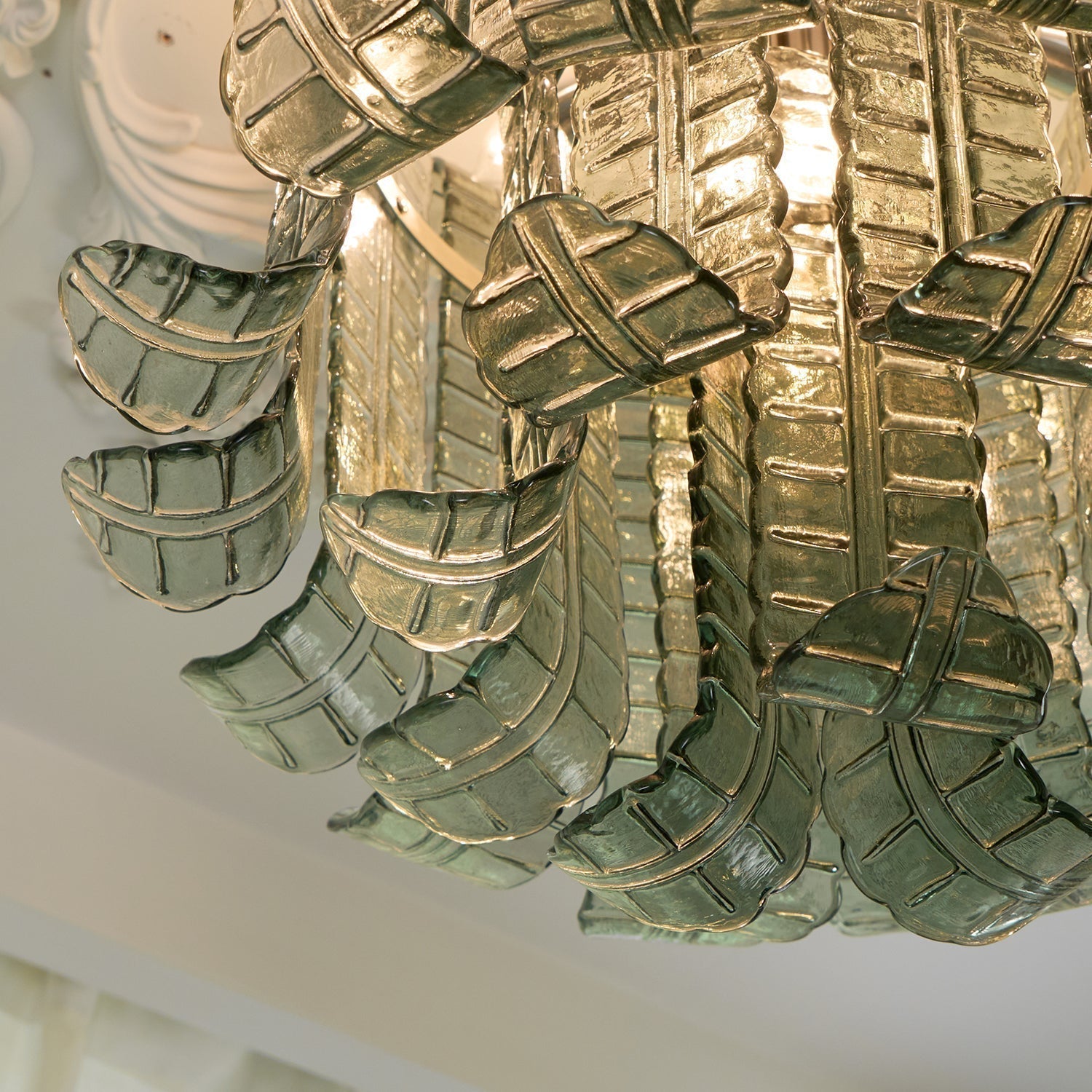 Green Hand Crafted Murano Glass Flower Petal Flush Mount Ceiling Light 20 Inch