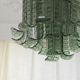 Green Hand Crafted Murano Glass Flower Petal Flush Mount Ceiling Light 20 Inch