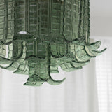 Green Hand Crafted Murano Glass Flower Petal Flush Mount Ceiling Light 20 Inch
