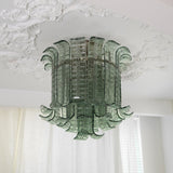 Green Hand Crafted Murano Glass Flower Petal Flush Mount Ceiling Light 20 Inch