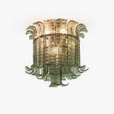Green Hand Crafted Murano Glass Flower Petal Flush Mount Ceiling Light 20 Inch